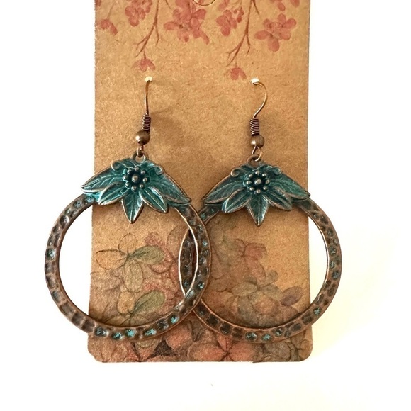 Vintage Style Large Round Dangle Hoop Earrings Bronze Tone - Picture 3 of 5